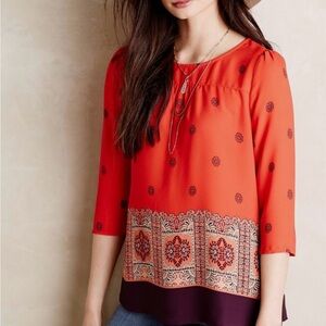 Anthropologie Rila Bordered Blouse by Maeve